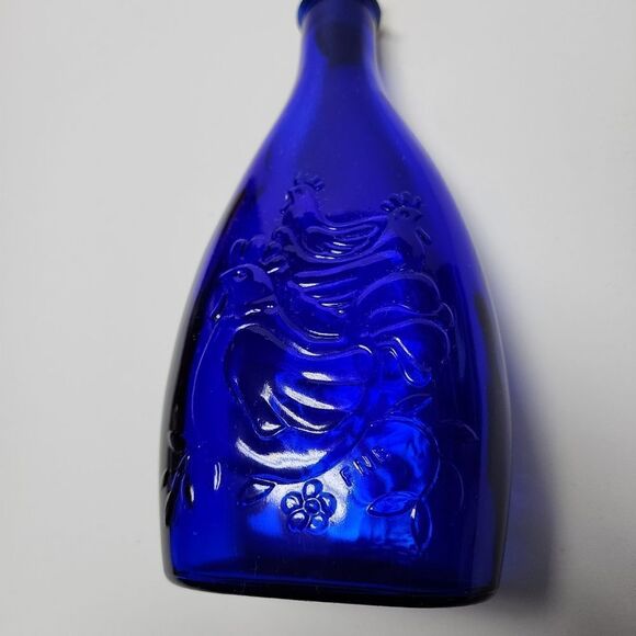Cobalt Blue Glass Seasons Greetings Bottle w/3 French Hens 1972 - Picture 3 of 8